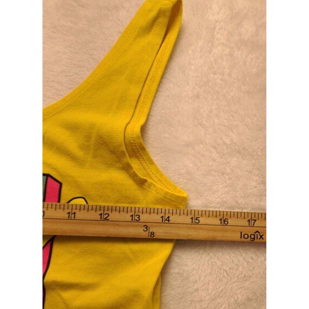 MTV Music Television Yellow Bodysuit Tie Dye Logo Sleeveless Scoop Neck Retro - Picture 4 of 10